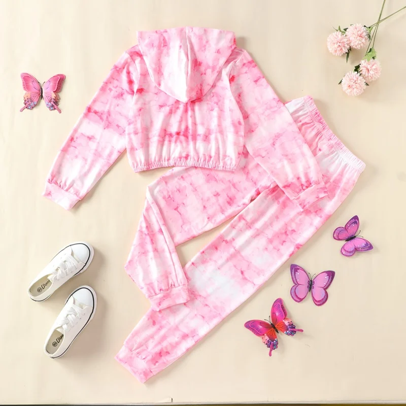 5-10 Years Kids Clothes Sets Spring Fall Children Clothes Sets Pink Butterfly Hoodies Tops+long Pants Girls Clothes Hot Selling