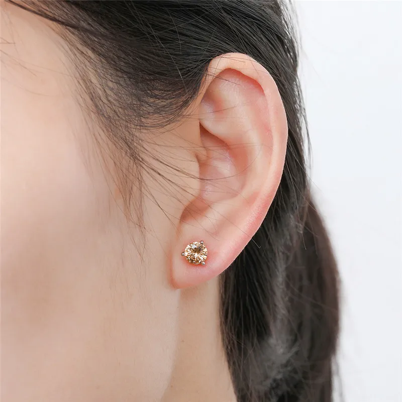 Серьги гвоздики Радуга женские круглые с разноцветными кристаллами 6