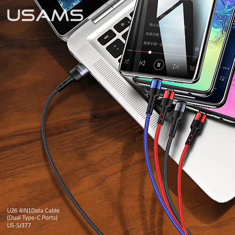 USAMS 4 в 1 мульти usb зарядное устройство кабель для iPhone samsung huawei xiaomi зарядный кабель для lightning micro usb type c кабель Android
