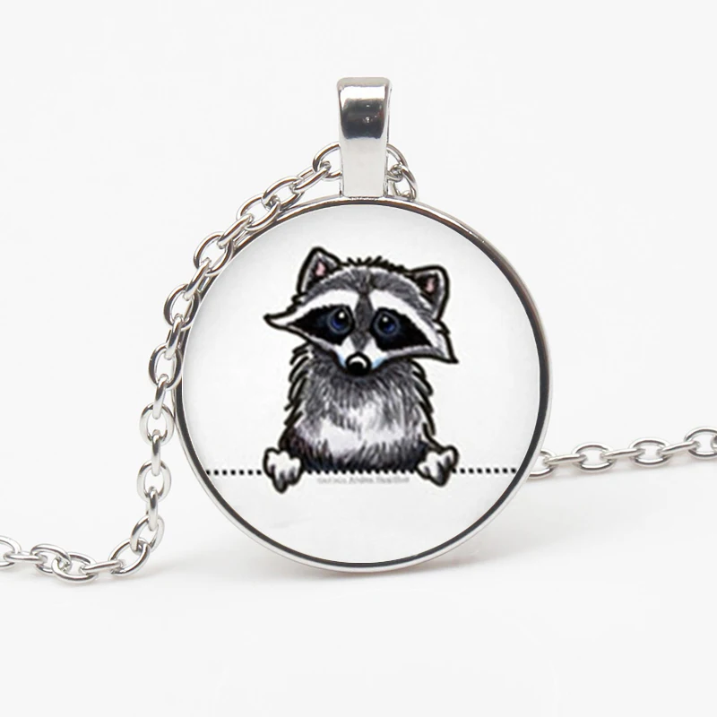 New Fashion Raccoon Crystal Pendant Necklace Jewelry Animal Glass Photo Cabochon Gift Men Women Decorative Souvenir |