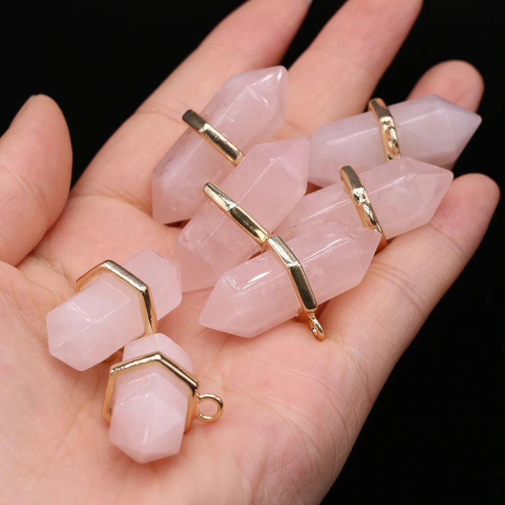 

2021New Natural Stone Semi-precious Stone Two-headed Rose Quartz Pendant for MakingDIY Fashion Necklace Accessories Gift17x35mm