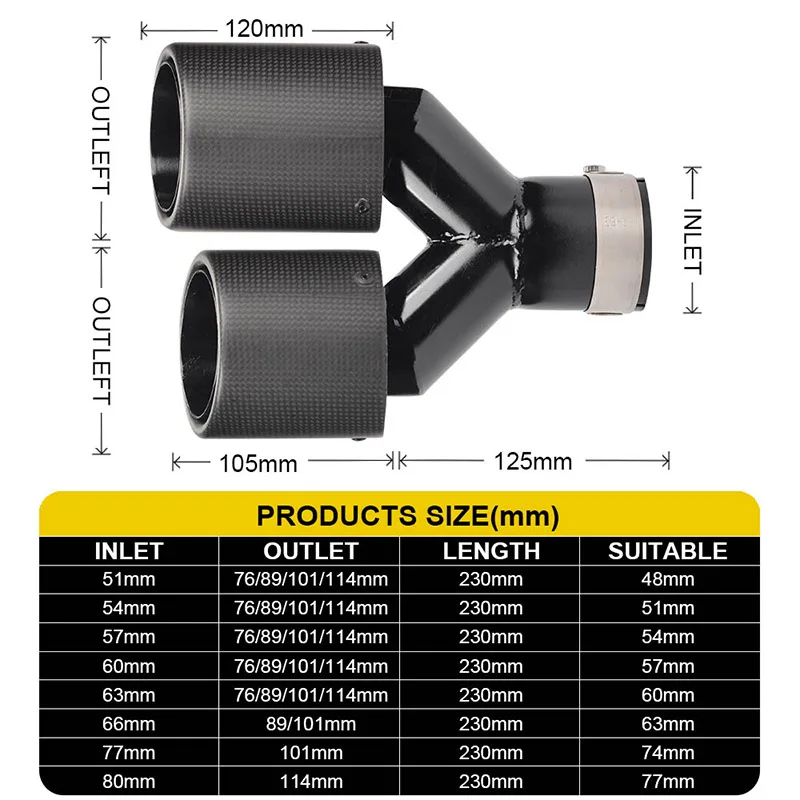 Dasbecan Y Модель двойная неравная выхлопная труба универсальная с закругленными