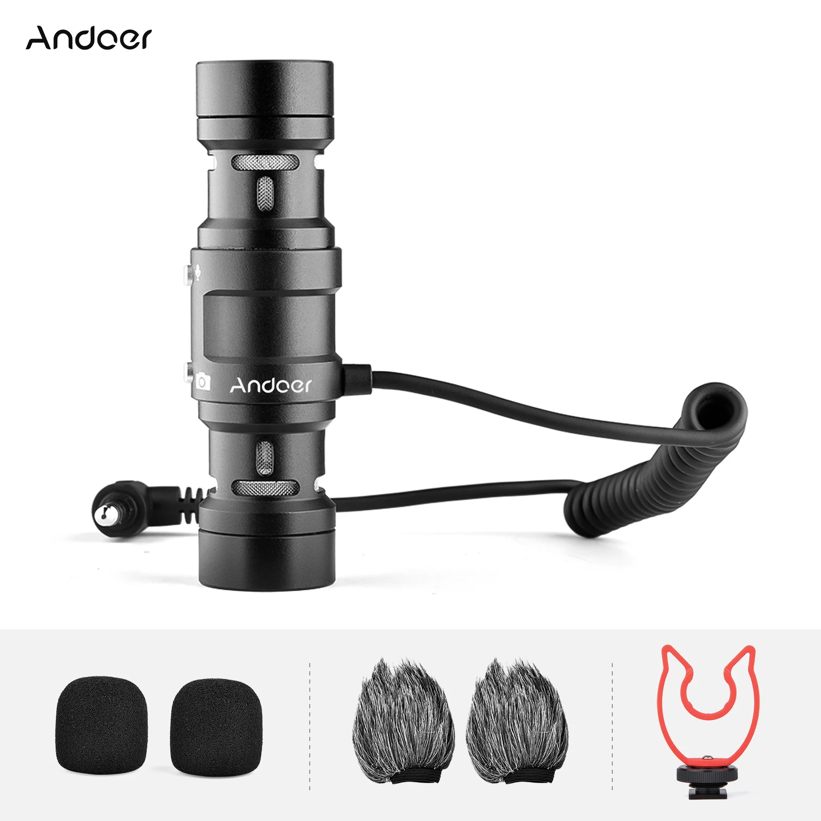 

Andoer MIC11 Mini Single/Double Recording Microphone Mic 3.5mm Plug-and-Play Shock Mount Wind for Smartphone DSLR Camera Video