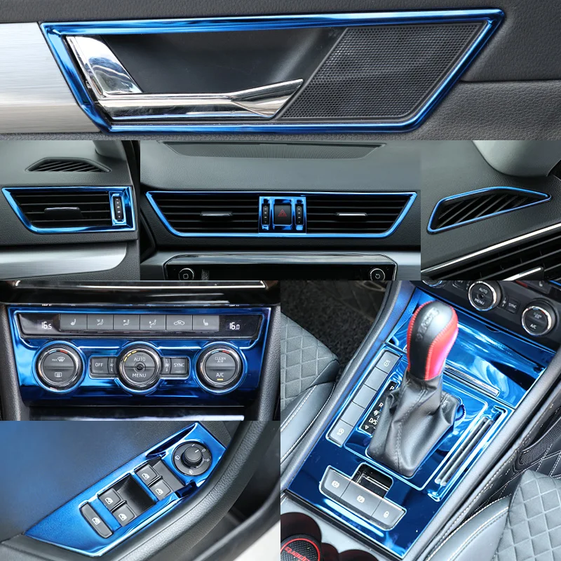 titanium blue Lsrtw2017 Отделка приборной панели центрального управления для автомобиля из нержавеющей стали для Skoda Superb - Название цвета: titanium blue