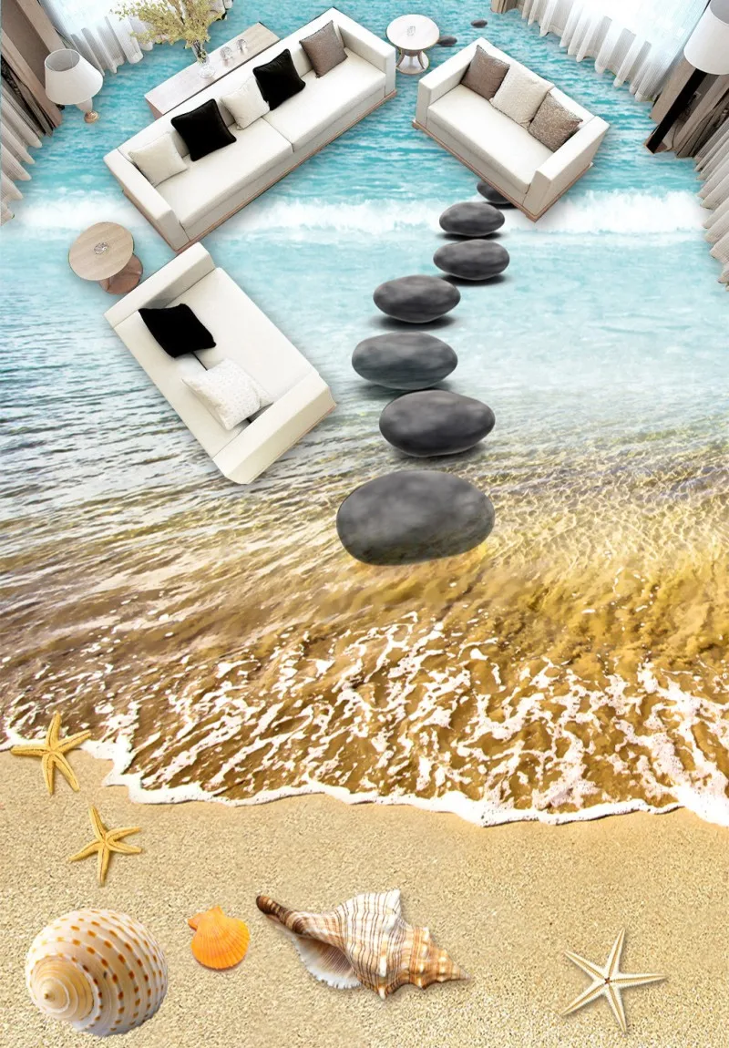 Пользовательская фотография любого размера Ocean Cobblestone Road 3D напольная плитка