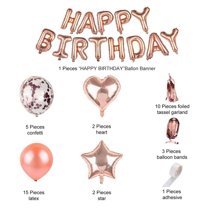 

Happy Birthday Letters Rose Gold Five-Pointed Star Sequins Balloon Set with Portable USB Evaporative Air Cooler Fan
