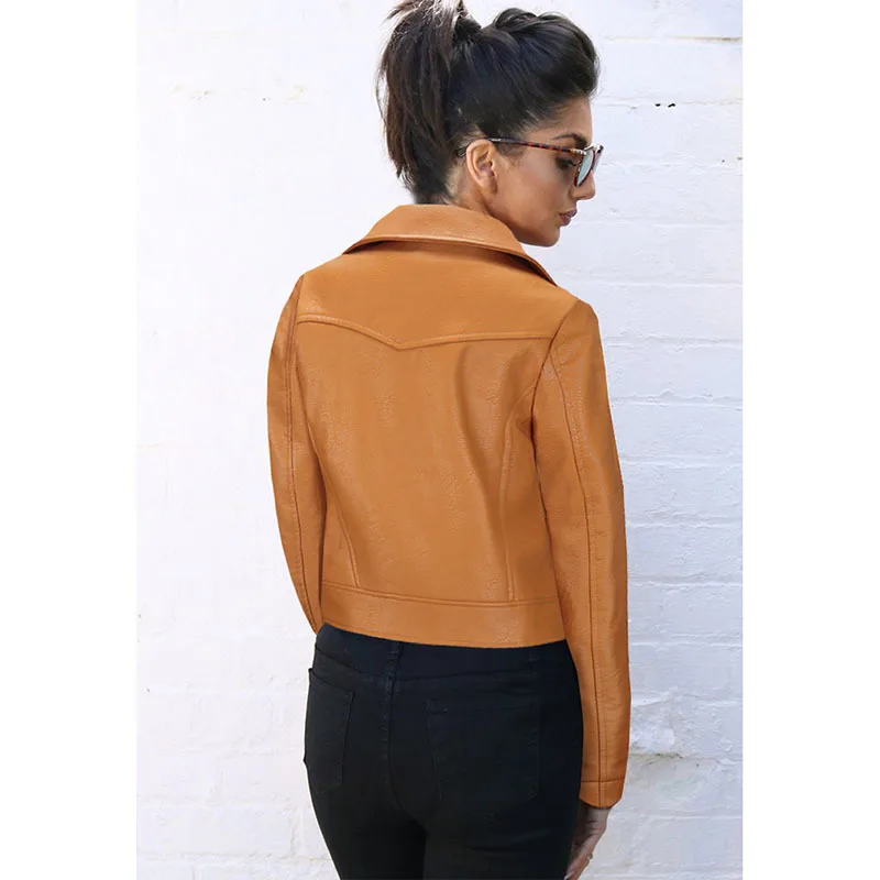 Женская кожаная байкерская куртка на молнии Короткая с вышивкой 2019|Кожаные