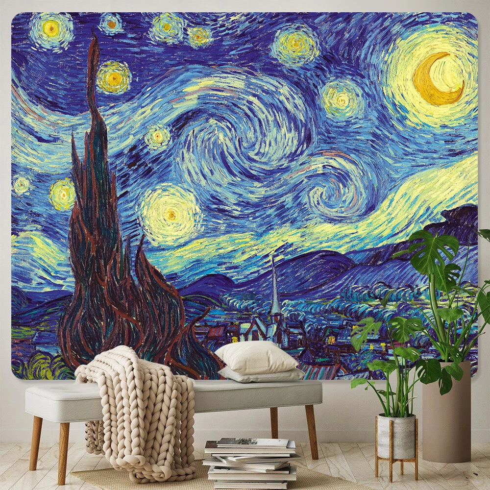 

Ink Painting Starry Night Home Decoration Art Tapestry Hippie Bohemian Decoration Bedroom Background Cloth Tapestry