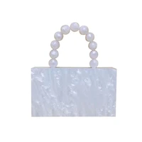luxury women designer handbag acrylic evening bag pearl white beads handle clutch wedding party bridal purse crossbody shoulder