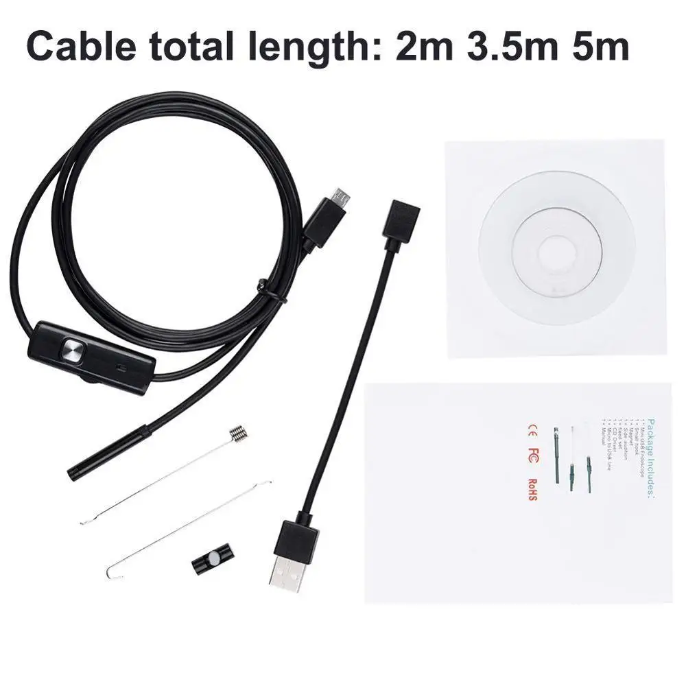 5 мм эндоскоп Камера гибкий IP67 Водонепроницаемый Micro для Android Тетрадь инспекции