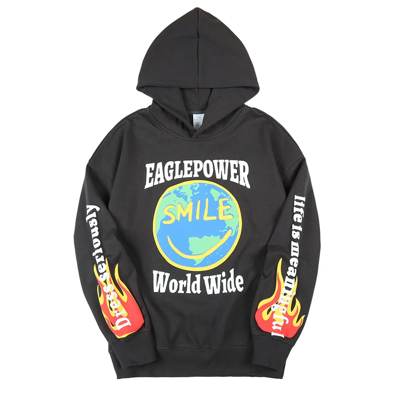 

Мужская свободная толстовка с длинным рукавом и принтом улыбки в американском уличном стиле, пуловер в стиле панк для пар