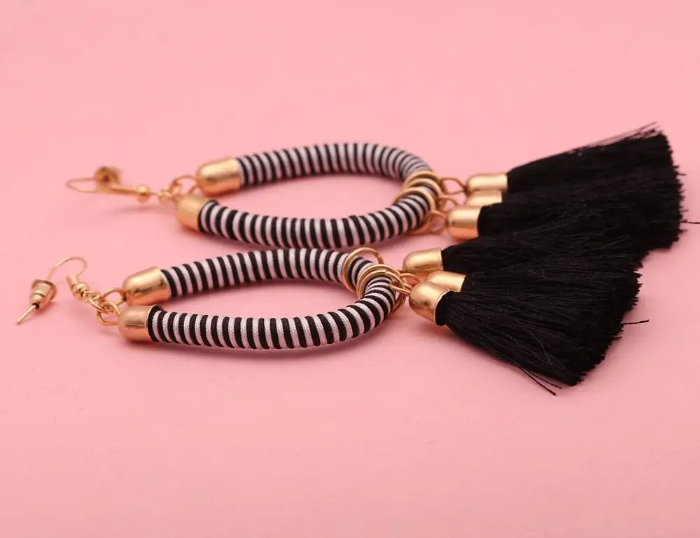 Boho Two tone String Loop кисточки серьги для женщин и девочек 2020 новая мода шнур Плетеный