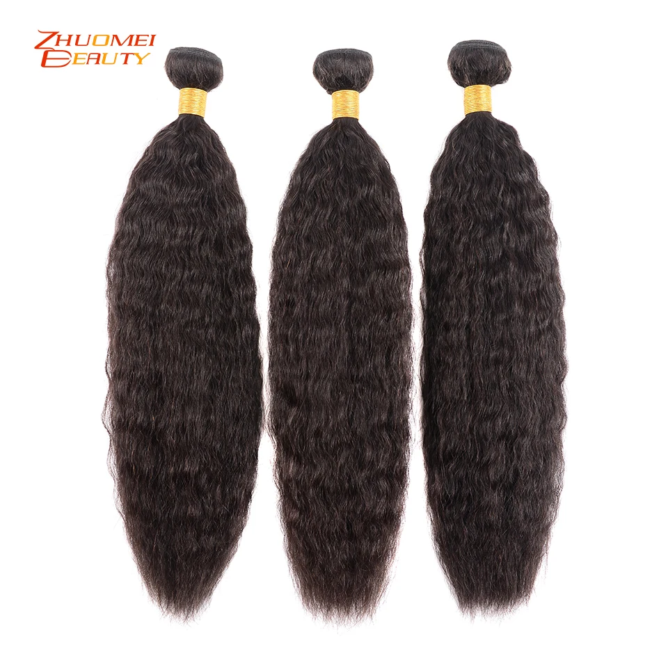 Kinky Straight Human Hair Weave Bundles Remy Peruvian 100% Extensions 1/3/4PCS Can Buy 8-28inch | Шиньоны и парики