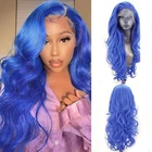 Харизма длинные волнистые парики боковая часть синтетические кружева спереди парик натуральные волосы линии синие парики для женщин безклеевые Косплей парики