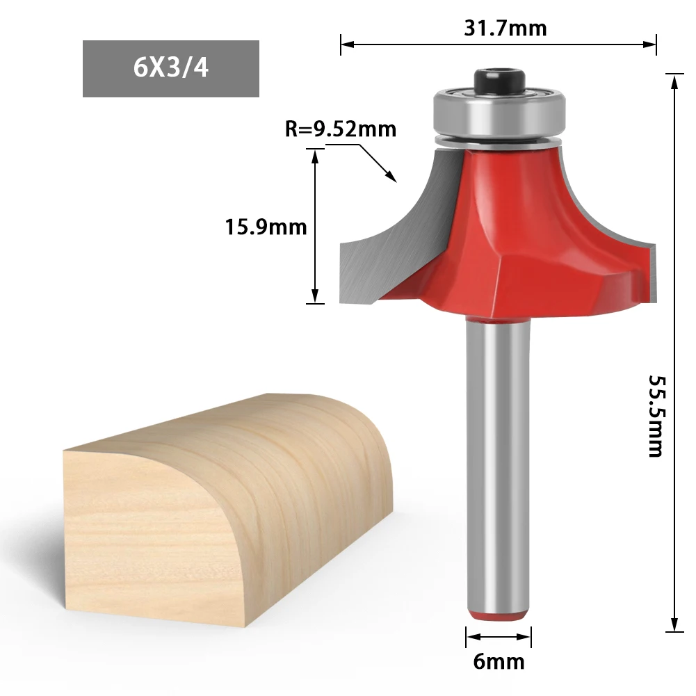 Концевая фреза с хвостовиком 1/4 и 6 мм круглой головкой подшипником для