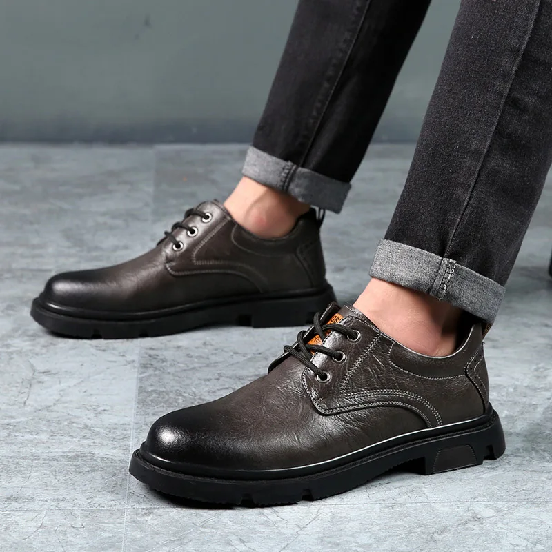 Мужская повседневная обувь из коровьей кожи увеличивающая рост на плоской