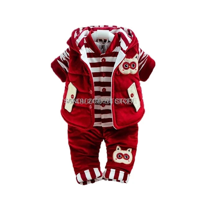 

Newborn Flannel Clothes set Baby Boys Jumpsuit Girls Thicken Warm Rompers Kids Infant Pajamas Plus velvet Coat+shirt+ pants 3pcs
