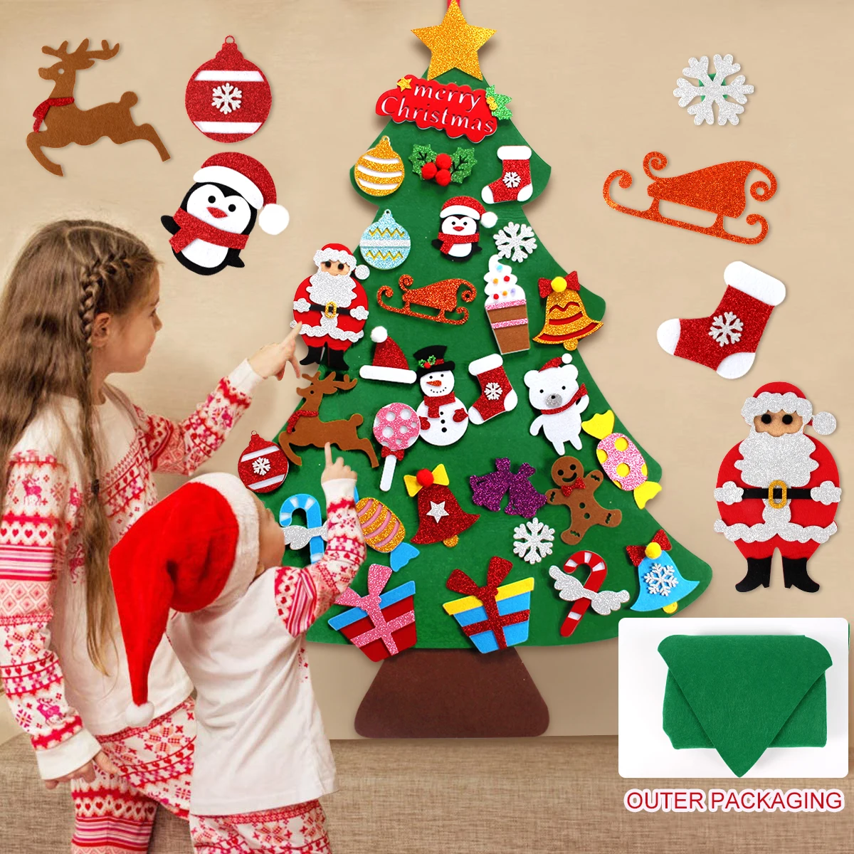 

DIY Felt Christmas Tree Christmas Decoration for Home Navidad 2021 New Year Kids Gift Christmas Ornaments Santa Claus Xmas Decor