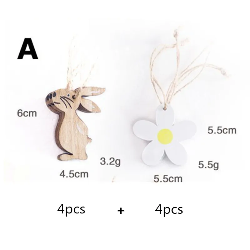 8 шт./компл. пасхальное украшение кролик петух яйцо цветок деревянные подвесные