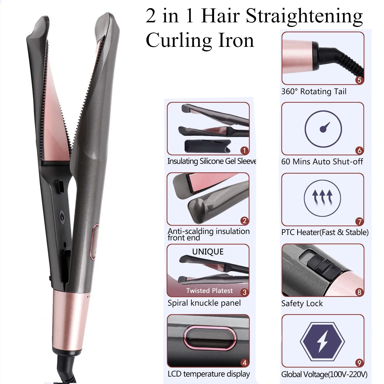 

2021 New 2 in 1 Twisting and Straightening Iron Hair Straightener Curler Wet and Dry Flat Iron Hairdressing Tool