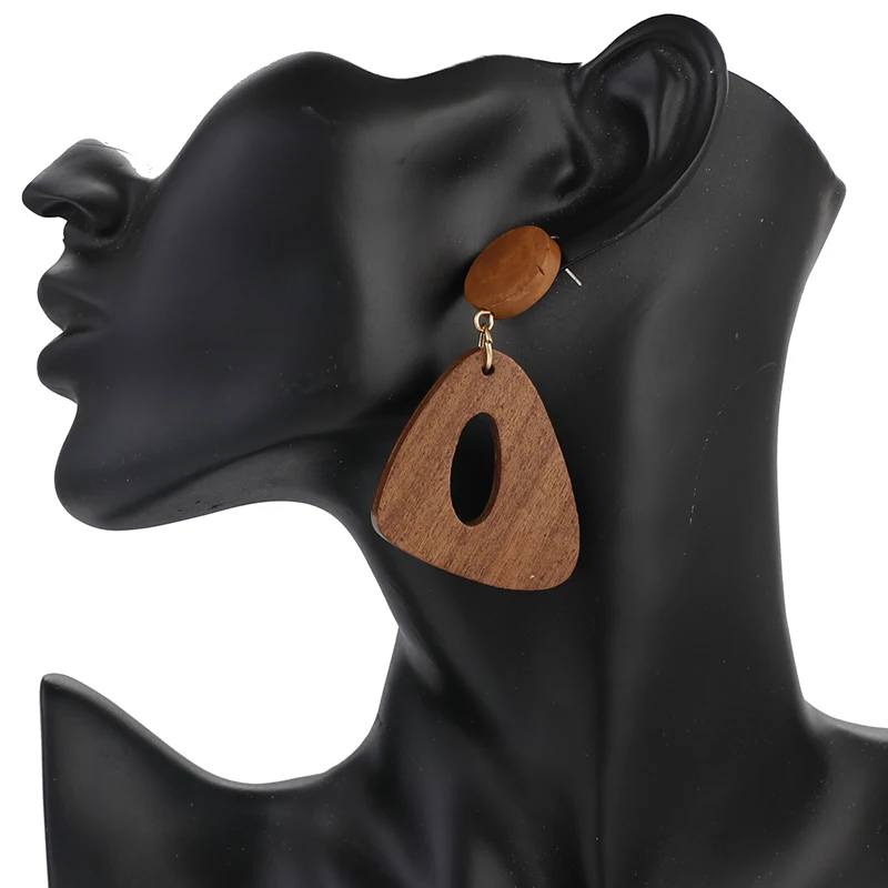 AENSOA Vintage Unique Design Brown Triangle Wooden Earrings Ethnic Irregular Geometric Statement Drop Fashion Jewelry | Украшения и