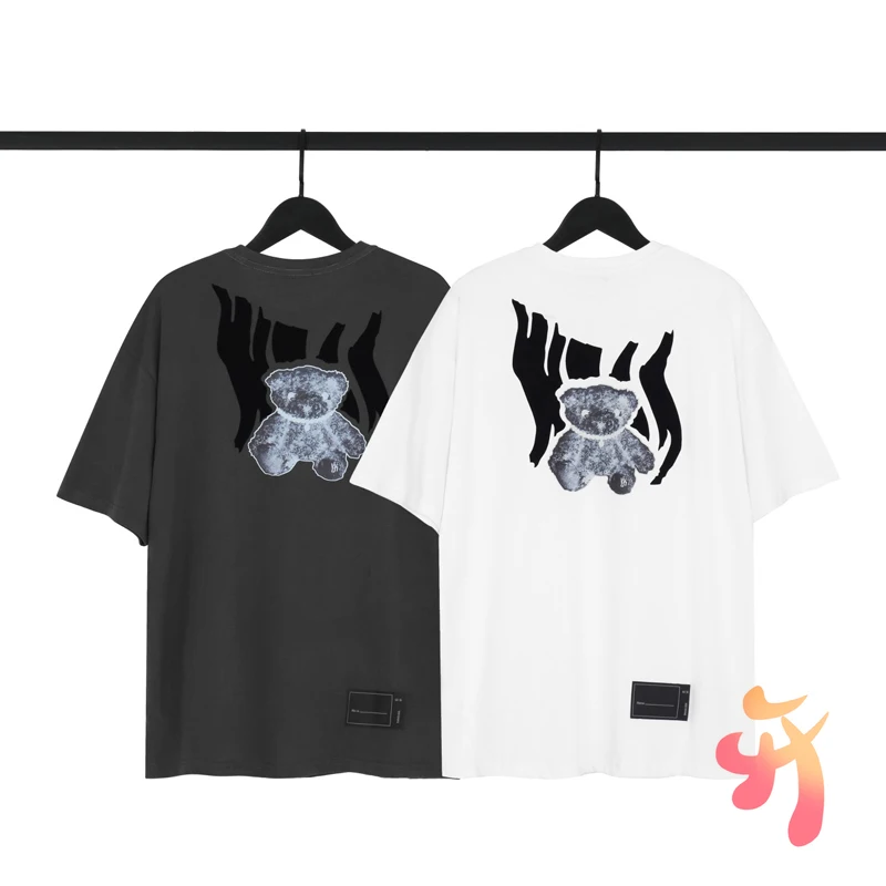 

Spring We11done Luminous Flocking Heat Transfer Bear Women Men's T-shirt Welldone Fashion Casual Round Neck Short Sleeve T Shirt