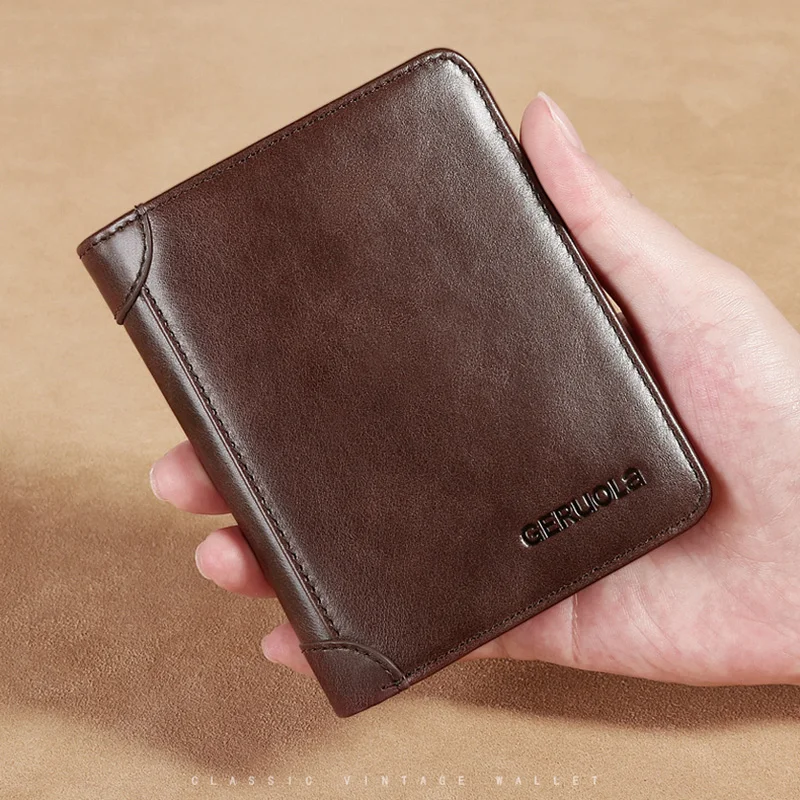 

RFID Genuine Leather Men Wallet 2021 Classic Cow Leather Short Wallets for Men Gift Money Purse Black Card Holder Wallet Men