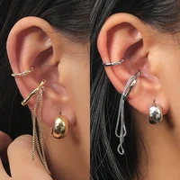glossy stud earrings geometric irregular tassel chain ear cuff hoop earrings women girls single cartilage clip earring jewelry