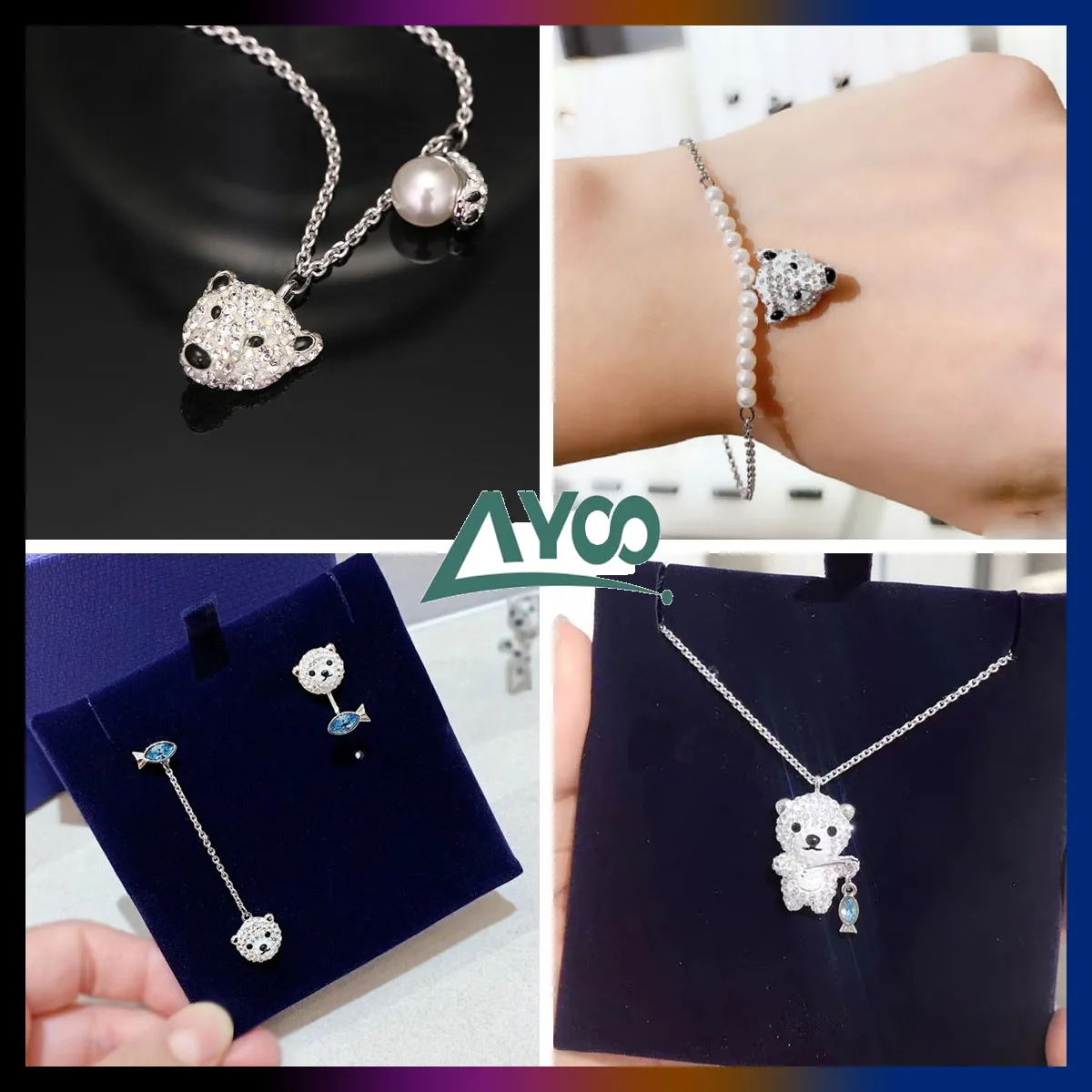 Mode Schmuck SWA Polar Tier Serie Polar Bär Halskette Armband Ohrring Set Mädchen Kind Bären Pfote Schmuck Romantische Geschenk