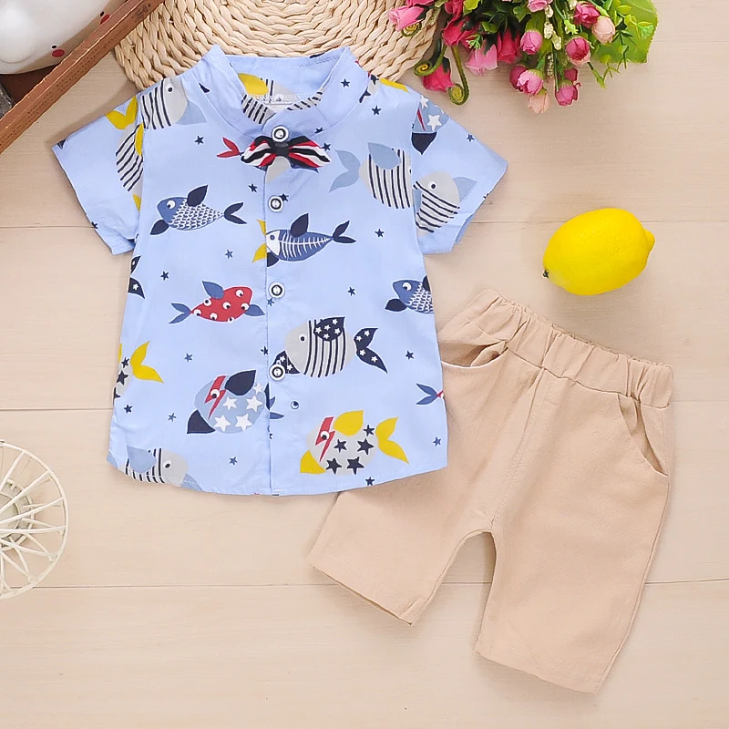 Комплект летней одежды для маленьких мальчиков Модный хлопковый джентльменский