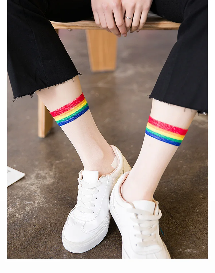 Женские прозрачные радужные короткие носки тонкие в стиле Харадзюку хипстерские