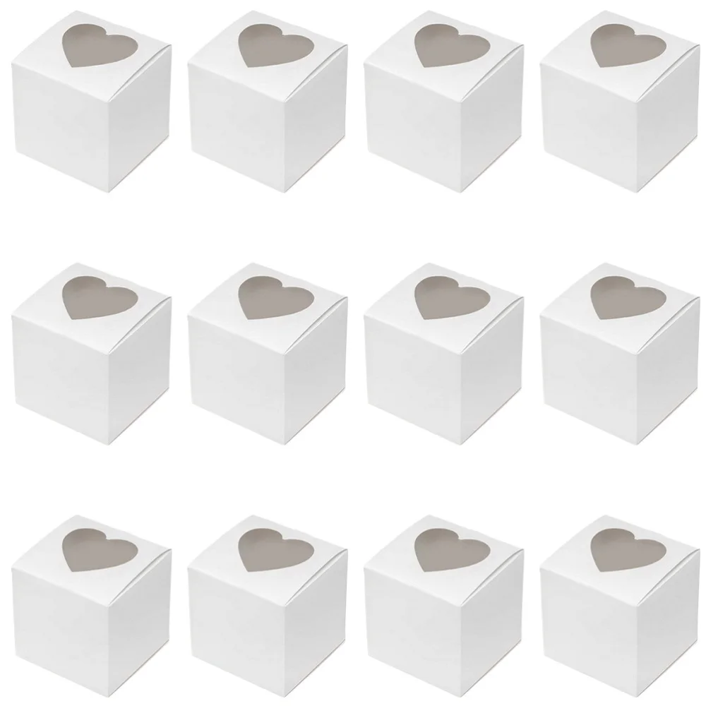 

1 Set 50 Pcs Wedding Candy Gift Mini Cake Boxes with Heart-shaped Window (White)