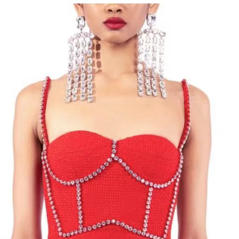 

INS Luxury Crystal Oversize Long Tassel Square Drop Earrings for Women Party Shiny Rhinestone Hollow Dangle Earrings Accessories