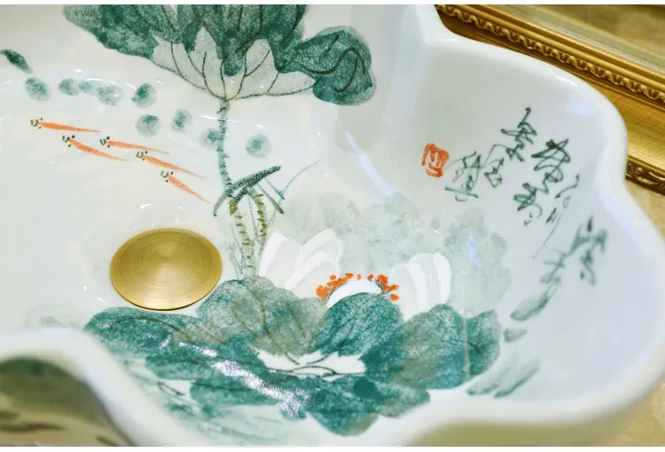 Овальный керамический столик в европейском стиле для ванной комнаты |