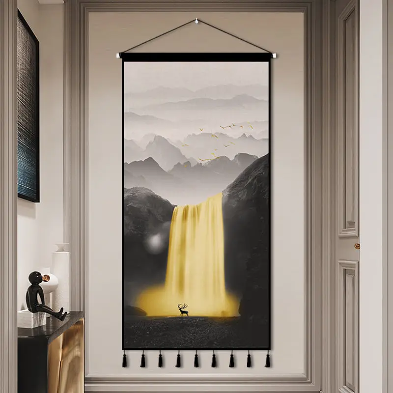 

Modern Chinese landscape painting background wall living room porch cloth art hanging painting decorative tapestry wall art