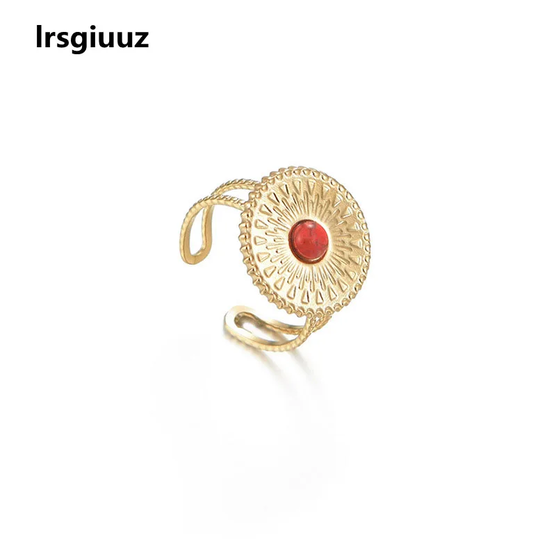 

Retro Simple Embossed Ruby C-shaped 14k Ring Women's French Minority Design Stainless Steel Gold-plated Opening Adjustable Ring