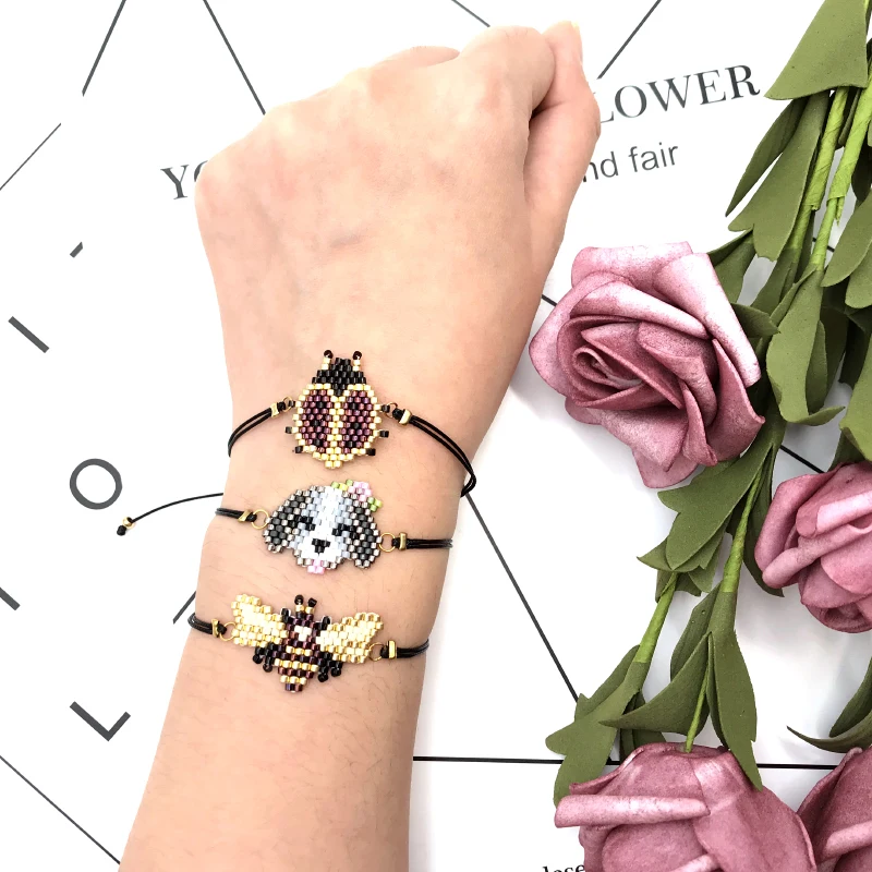 

FAIRYWOO New Cute Animals Bracelet For Women Fashion Jewelry Miyuki Bead Bracelets Adjustable Bangles Chain Pendant Accessories
