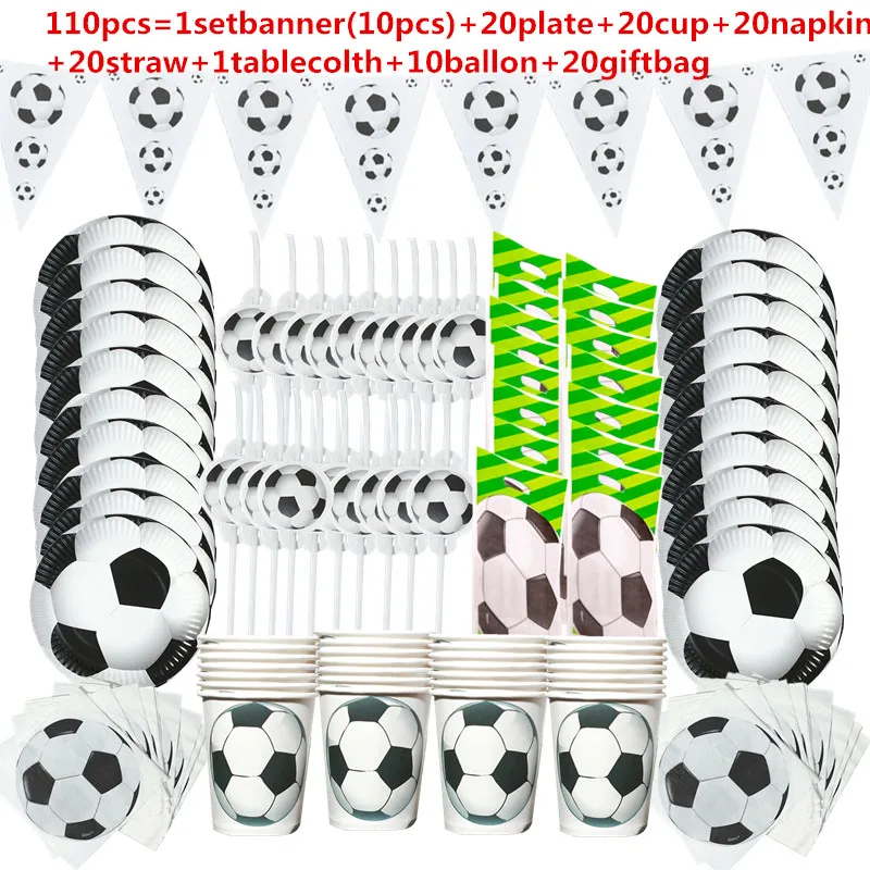 Juego de vajilla desechable para ni&ntilde;os, vajilla con tem&aacute;tica de Copa Mundial de f&uacute;tbol, fiesta de cumplea&ntilde;os verde, servilletas, platos y vasos, suministros para fiesta, 1set-5