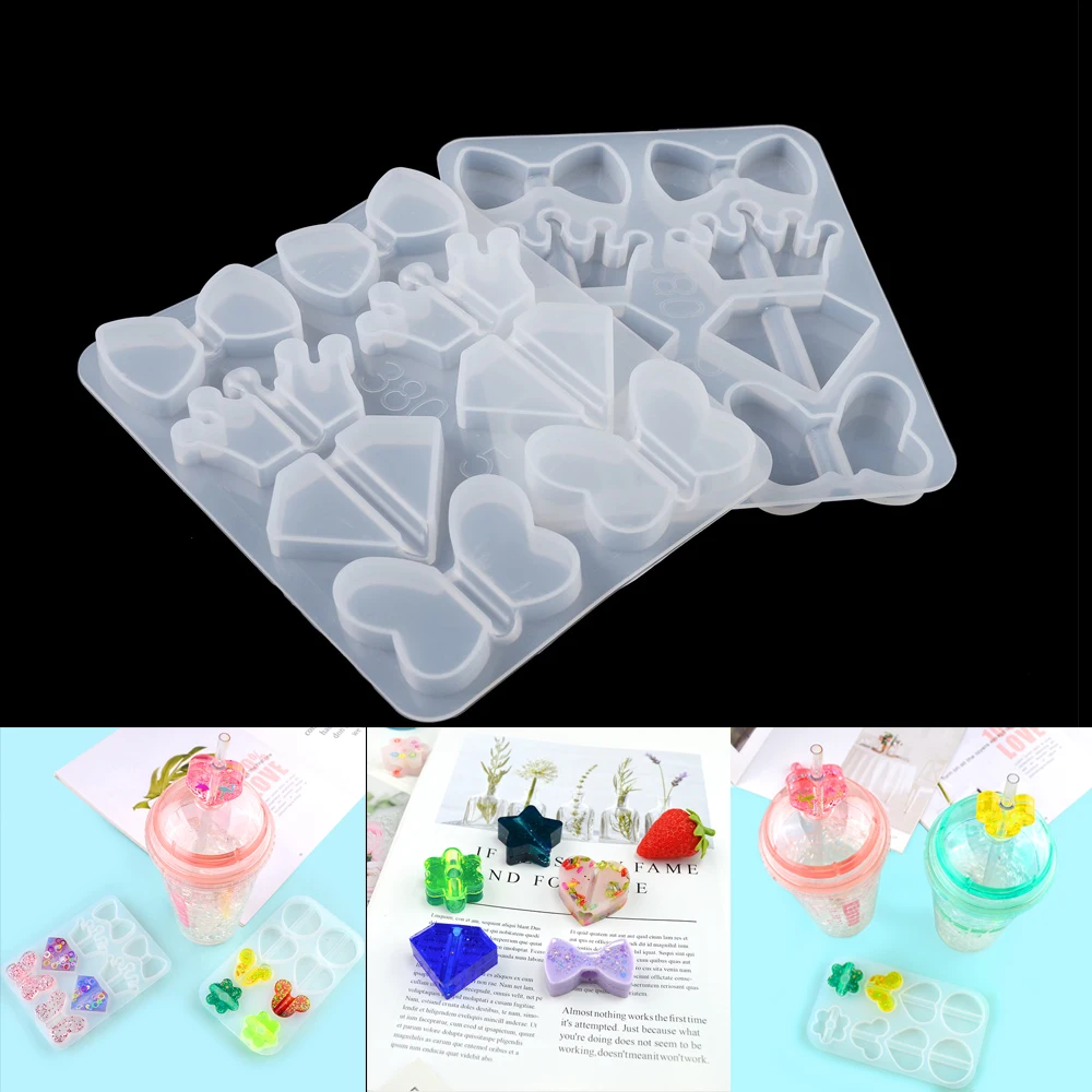 

3 Kinds Straw Topper Resin Molds Straw Topper Attachment Silicone Molds Epoxy Resin Casting Mold Flower Heart Molds for Straws