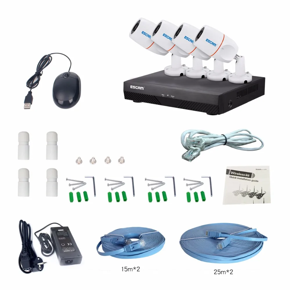 

ESCAM PNK405 HD 1080p 4CH POE NVR Security System With Motion Detector Alarm Record ONVIF IP66 Waterproof IR Bullet Camera