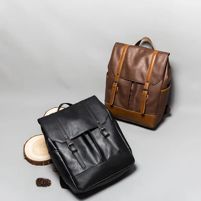 Medium Leather Backpack Women Men High School College Bookbags Casual Travel Bags Lightweight Durable Rucksack Waterproof | Багаж и сумки