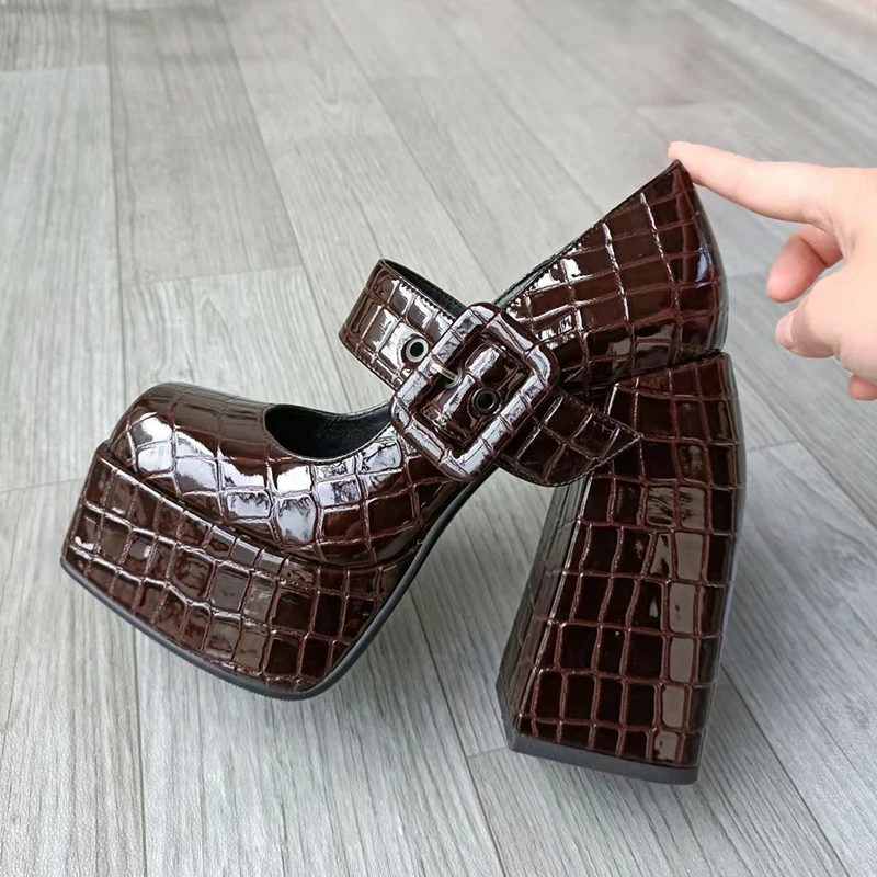 

Platform Shoes Woman Mary Jane Stone Pattern High Heels Pumps For Women 2021 Spring Autumn Newest Working Basic Women Shoes