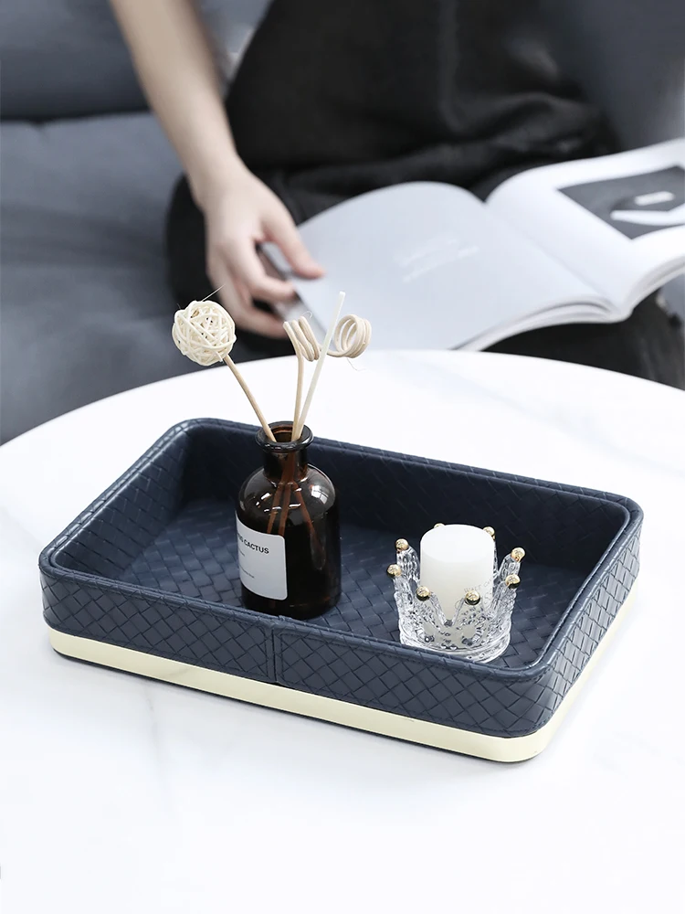 

Metal Leather Storage Tray Dressing Table Cosmetic First Rack Storage Box Household Rectangular Debris Tray Home Decoration New