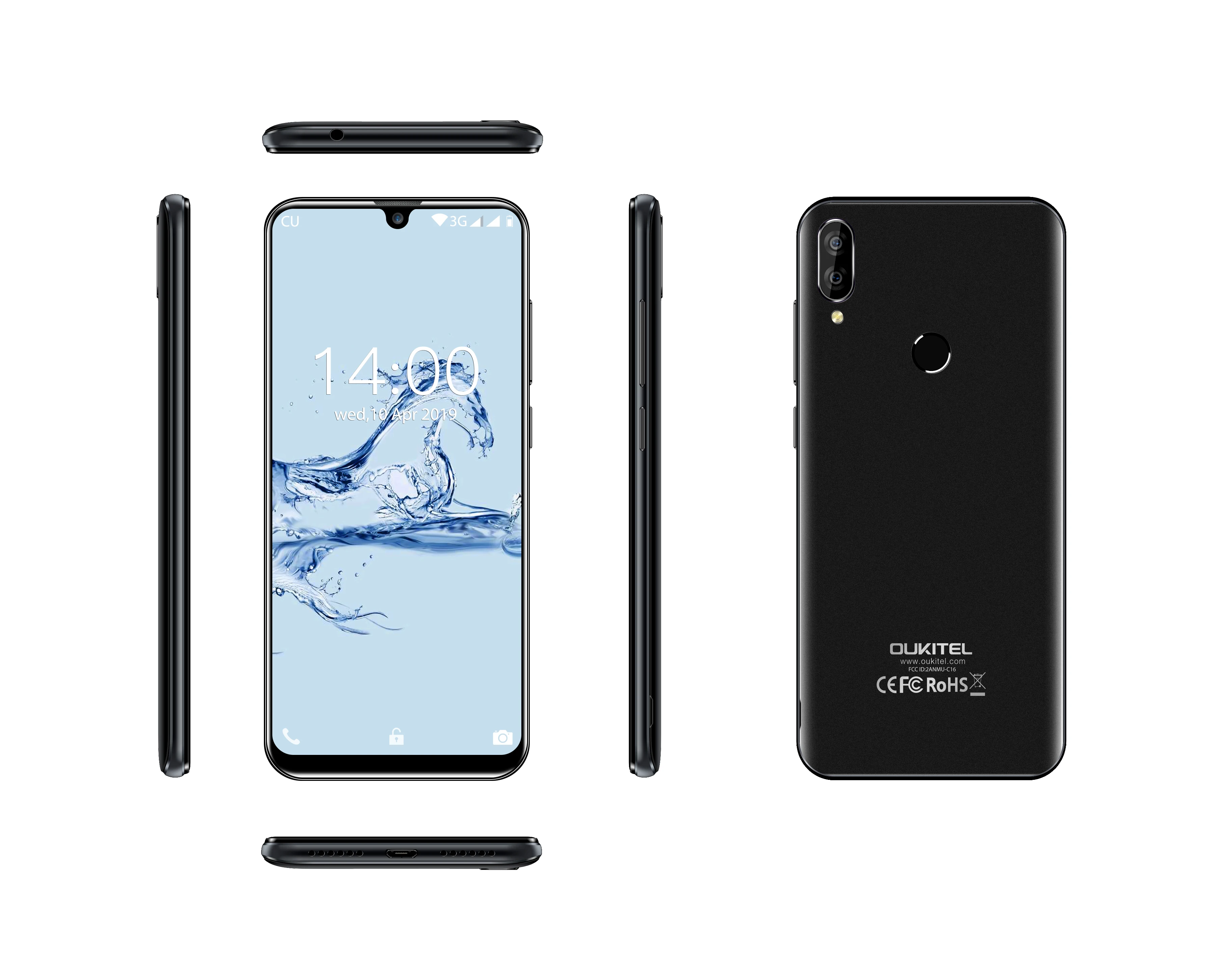 OUKITEL C16 смартфон 5 71 '✙:9 экран водослива Android 9 0 2 Гб 16 отпечаток пальца лица ID 2600