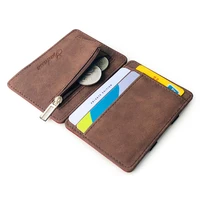 ultra thin new men male pu leather mini small magic wallets zipper coin purse pouch plastic credit bank card case holder