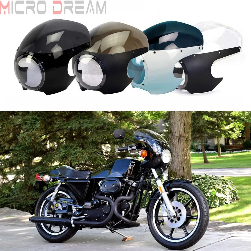 

Classic Drag Racing Cafe Racer 5.75" Headlight Fairing 5-3/4" Cut Out Front Light Mask Cover for Harley Chopper Bobber Sportster