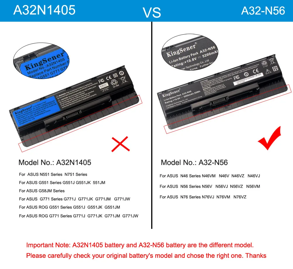 Kingsener A32-N56 Аккумулятор для ноутбука ASUS N46 N46V N46VJ N46VM N46VZ N56 N56V N56VJ N56VM N76 N76VZ A31-N56 A33-N56