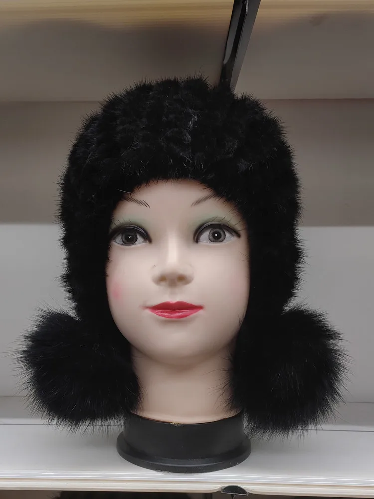 Настоящий натуральный piel de visón piel sombrero de invierno mujeres gorra elegante nuevo центеллы азиатской moda femenina oreja caliente - Цвет: Хаки