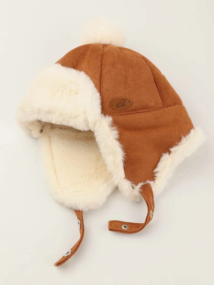 Toddler Baby Boys Winter Cap Fleece Trapper Hat Warm Sherpa Pom Pom Earflap Windproof Beanie Hats Pilot Caps for Kids 1-4 Years enlarge