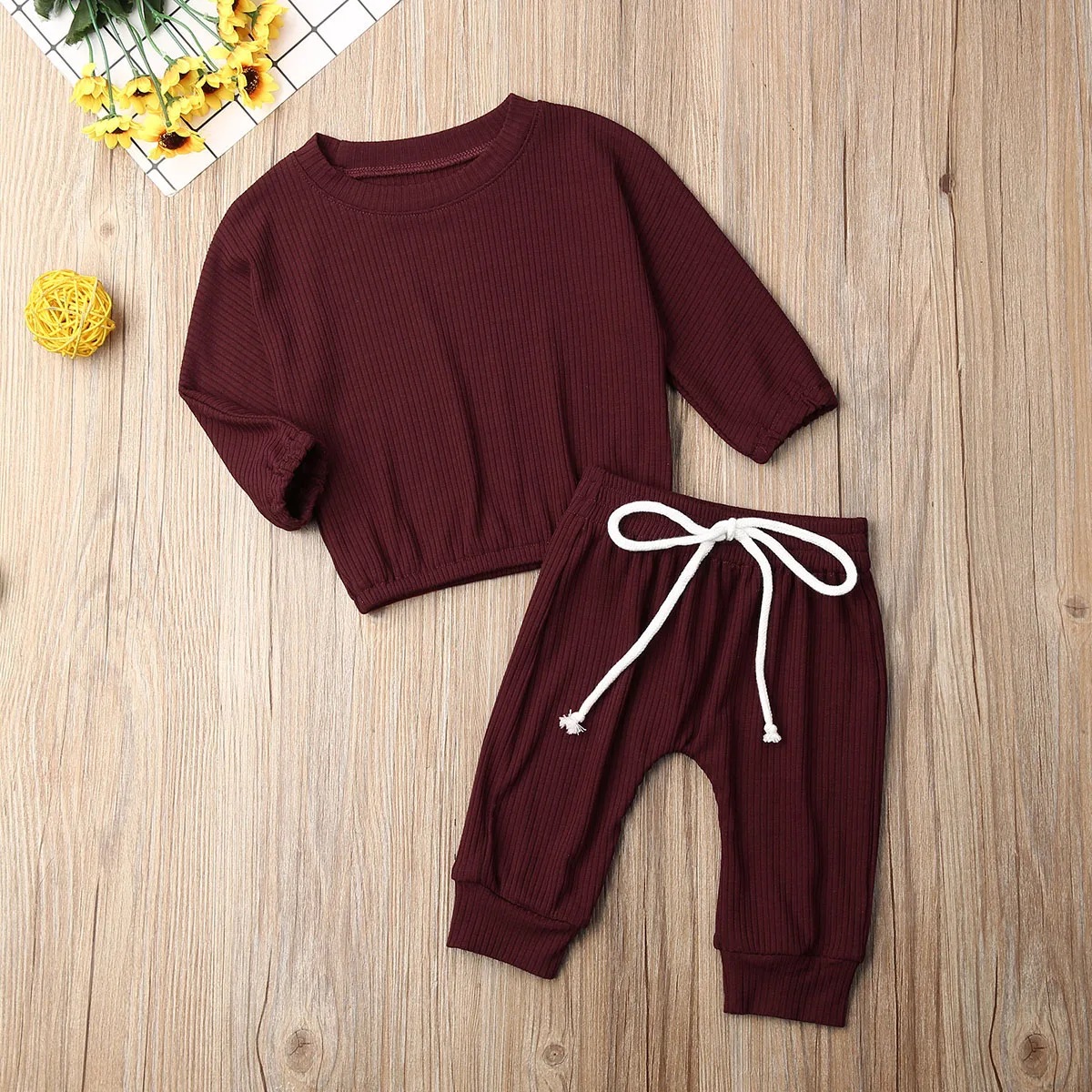 2 шт. футболка и длинные брюки для девочек в рубчик|Комплекты одежды| |